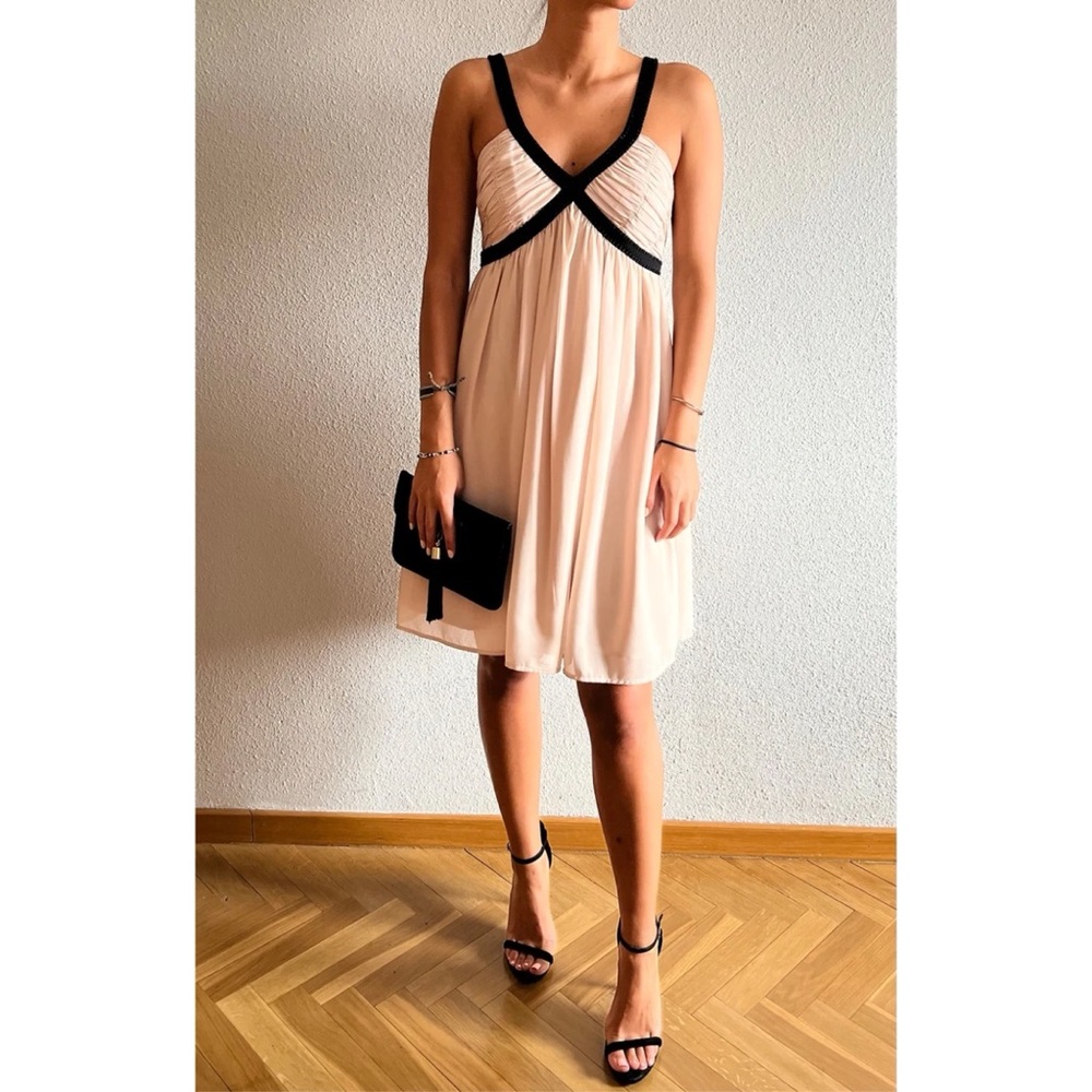 ❤️ H&M Balletcore Blush and Black Chiffon Mini Dress